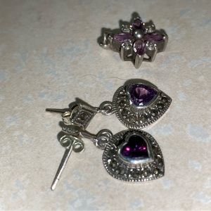 Amethyst pendant and earrings sterling silver